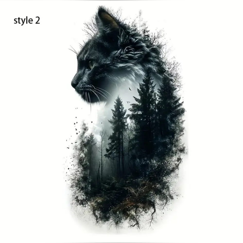 Forest Cat Waterproof Decal Car, Motorcycle, Laptop, Window, Helmet Grayscale